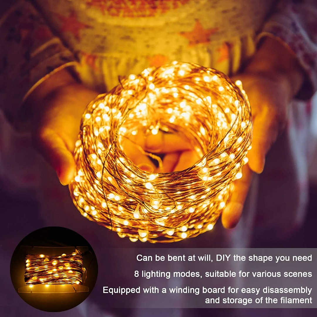 1333) ANPRO SOLAR STRING LIGHT OUTDOORS 1 PACK OF 100 LED 10 METERS