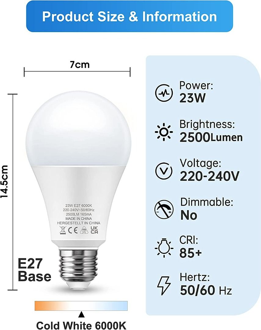 2349) TECHGOMADE BAYONET LIGHT BULB, B22 LED BULB, 200W EQUIVALENT, 23W ...
