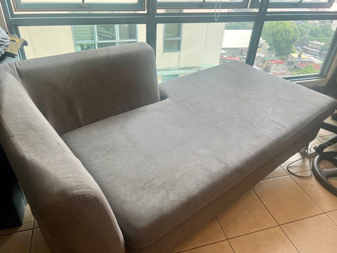 3 seater sofa (Category: Sofas) located in Manila. Submitted by mixandbits (Listing ID 1232705856, Image 2). Description: Our home 3 seater sofa matibay pa yung chrome legs and maganda yung foam madumi lang. i guess re upholstery is still worth it.