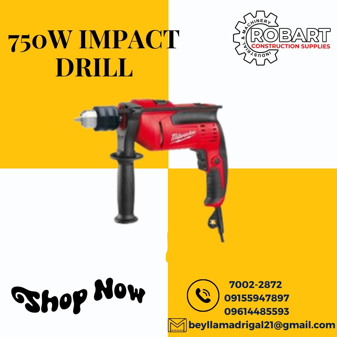 705W IMPACT DRILL (Category: Construction Tools & Equipment) located in Manila. Submitted by bellarobart (Listing ID 1232727776, Image 1). Description: NOW AVAILABLE!! 705W IMPACT DRILL BRAND: MILWAUKEE MODEL: PD705 POWER INPUT: 705W NO-LOAD SPEED: 0-3,000 rpm STATIC STALLING TORQUE: 13.8Nm MAX. DRILL CAPACITY: 15/16mm IN WOOD/ STEEL: 30/13mm CHUCK (KEYED): 1.5-13mm WEIGHT: 1.9KG 𝑹𝑶𝑩𝑨𝑹𝑻 𝑪𝑶𝑵𝑺𝑻𝑹𝑼𝑪𝑻𝑰𝑶𝑵 𝑺𝑼𝑷𝑷𝑳𝑰𝑬𝑺 #RobartConst