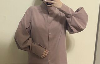 藕紫色燈籠袖襯衫