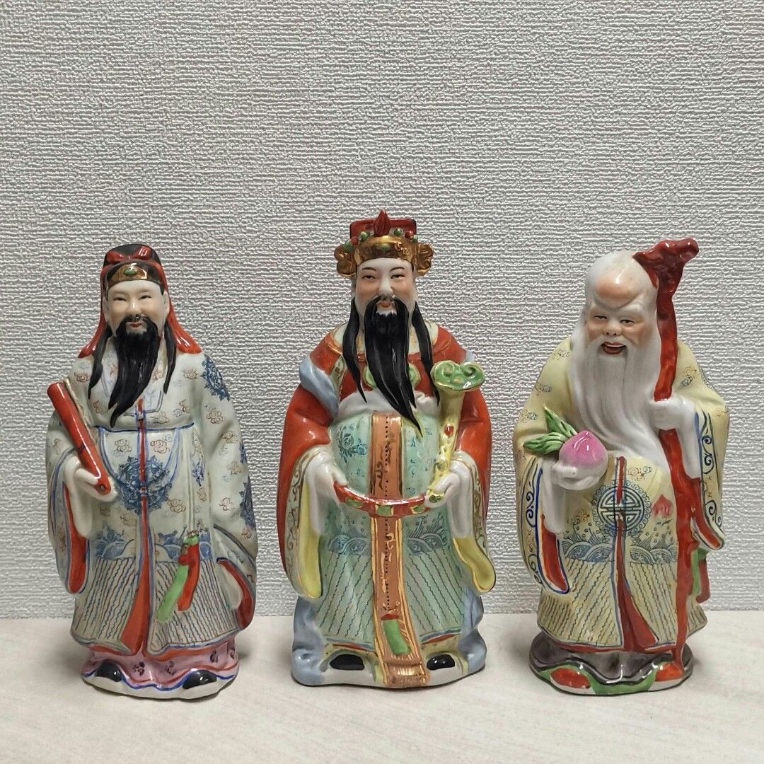 七十年代~ 粉彩福祿壽三星雕像, 玩具收藏品, 紀念品及古董, 復古收藏品