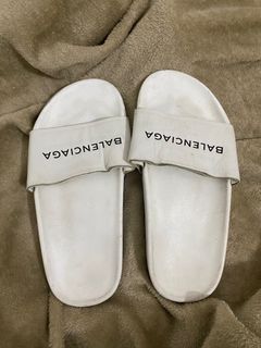 AUTHENTIC BALENCIAGA SLIDES WHITE LEATHER HEAVILY USED