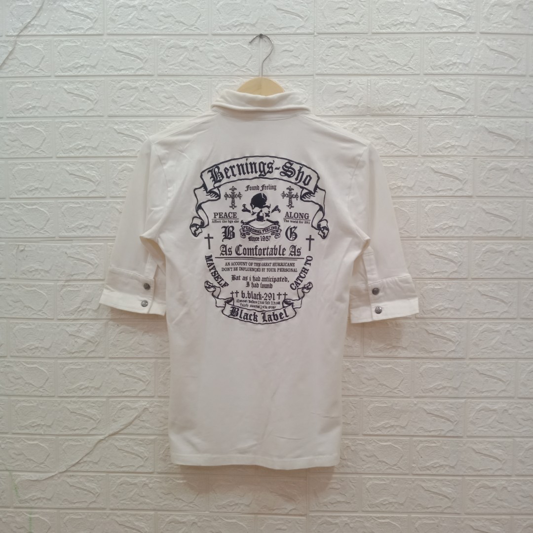 Bernings sho black label punk polo shirt, Fesyen Pria, Pakaian