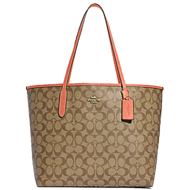 Coach 5696 City Tote In Signature Canvas IN Brown Dark Magenta