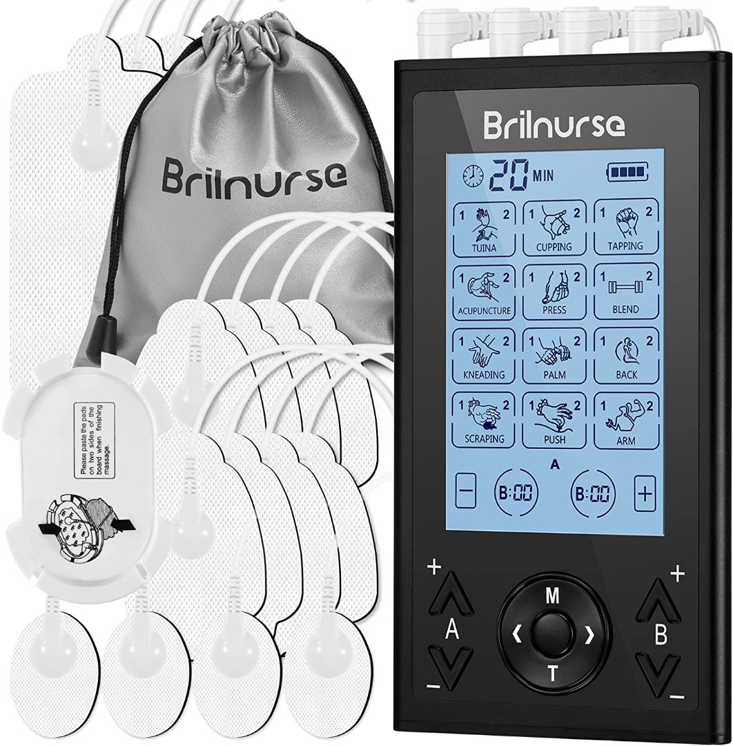 Brilnurse TENS Unit 24 Modes 30 Level Intensity, Dual Channel Electric TENS  Unit Muscle Stimulator with 12 Electrode Pads, Rechargeable Muscle Massager TENS  Machine Pulse Massager for Pain Relief Black