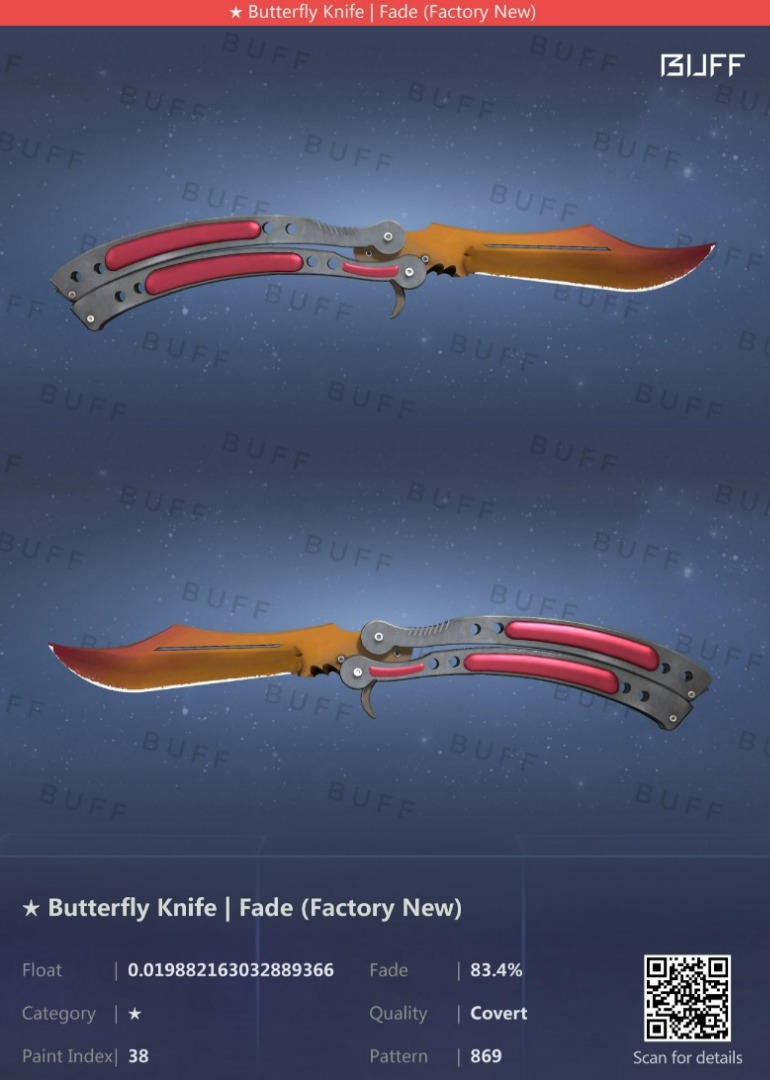 Butterfly Knife Fade CSGO SKINS KNIVES (FN), Video Gaming, Gaming