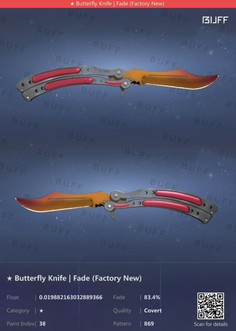 Butterfly Knife Fade CSGO SKINS KNIVES (FN), Video Gaming, Gaming