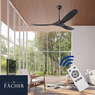 Ceiling Fan Modern Inverter Indoor Outdoor Remote Control Inverter Aero Black solid wood blade 60"