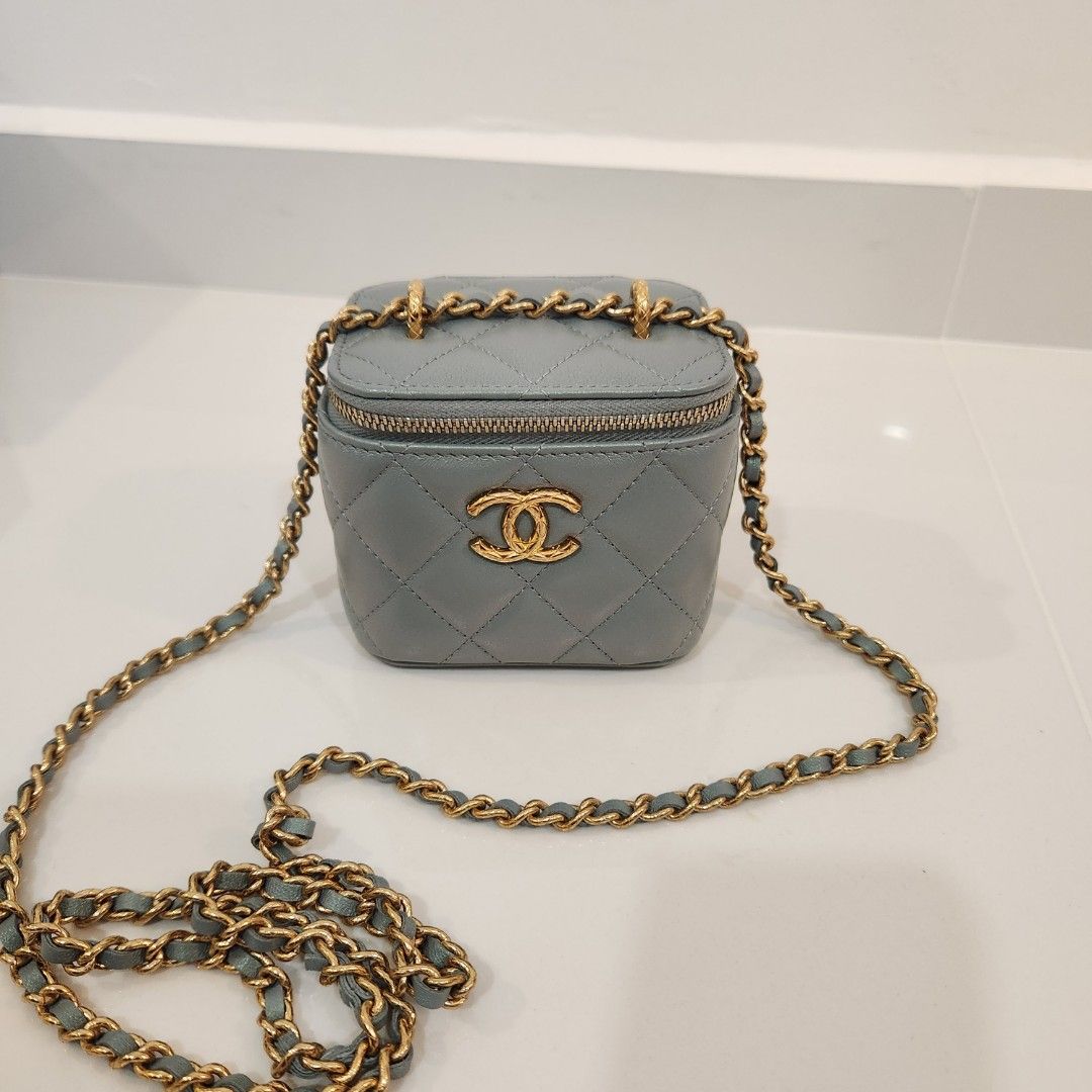 Chanel 22P Blue Green Small Vanity Chain Top Handle Logo Shoulder