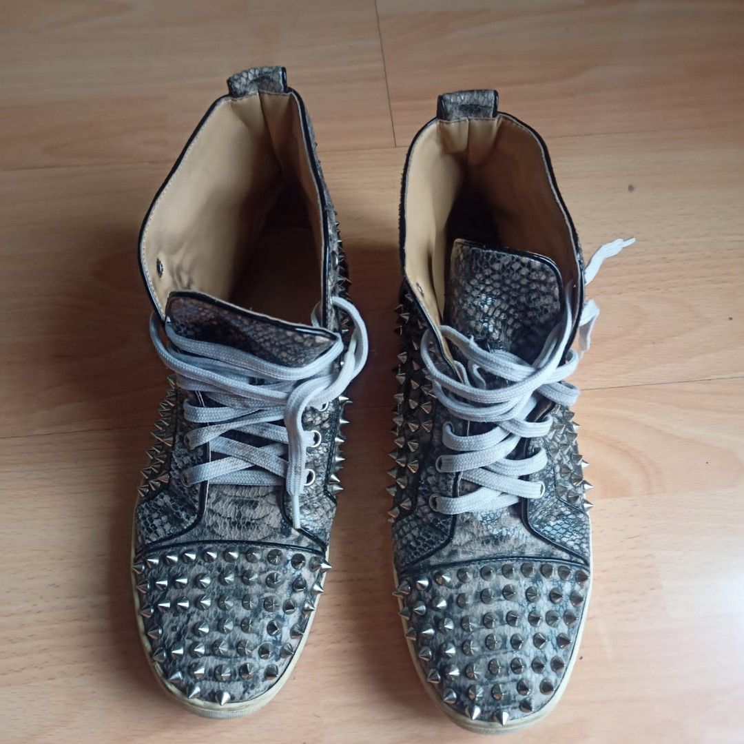 Christian Louboutin Beige Spike Python Louis High Top Sneakers