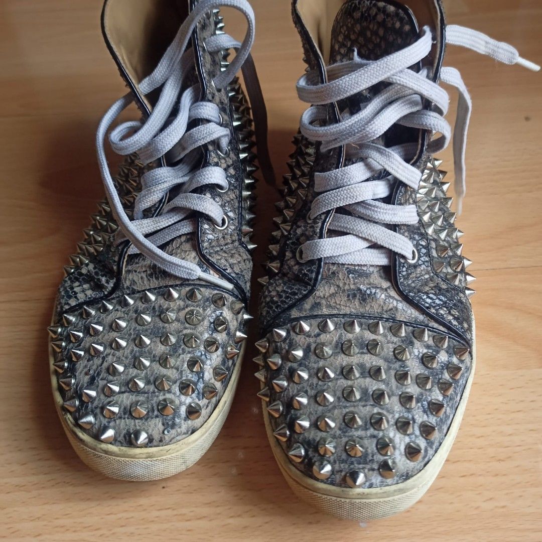 Christian Louboutin Beige Spike Python Louis High Top Sneakers