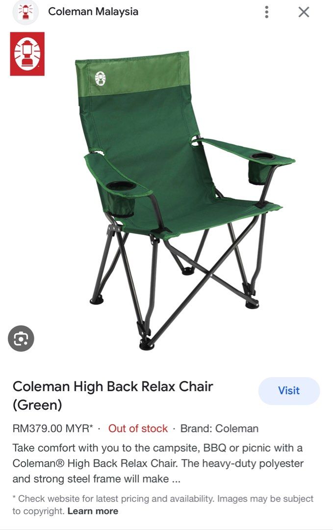 Coleman camping chair, Sports Equipment, Hiking & Camping on Carousell