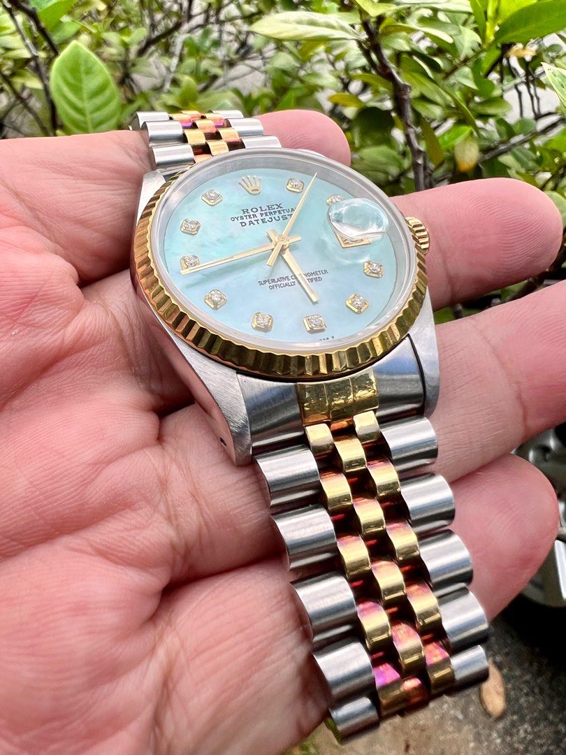 Rolex Datejust 36mm 16233 Two Tone 18k Yellow Gold Diamond Bezel Tahitian  MOP