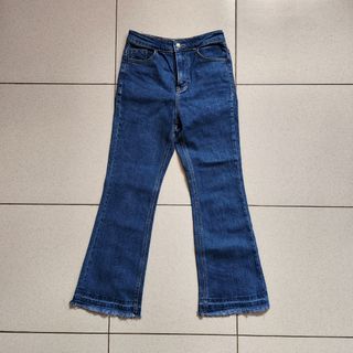 denim highwaisted cropped semi wide leg pants jeans