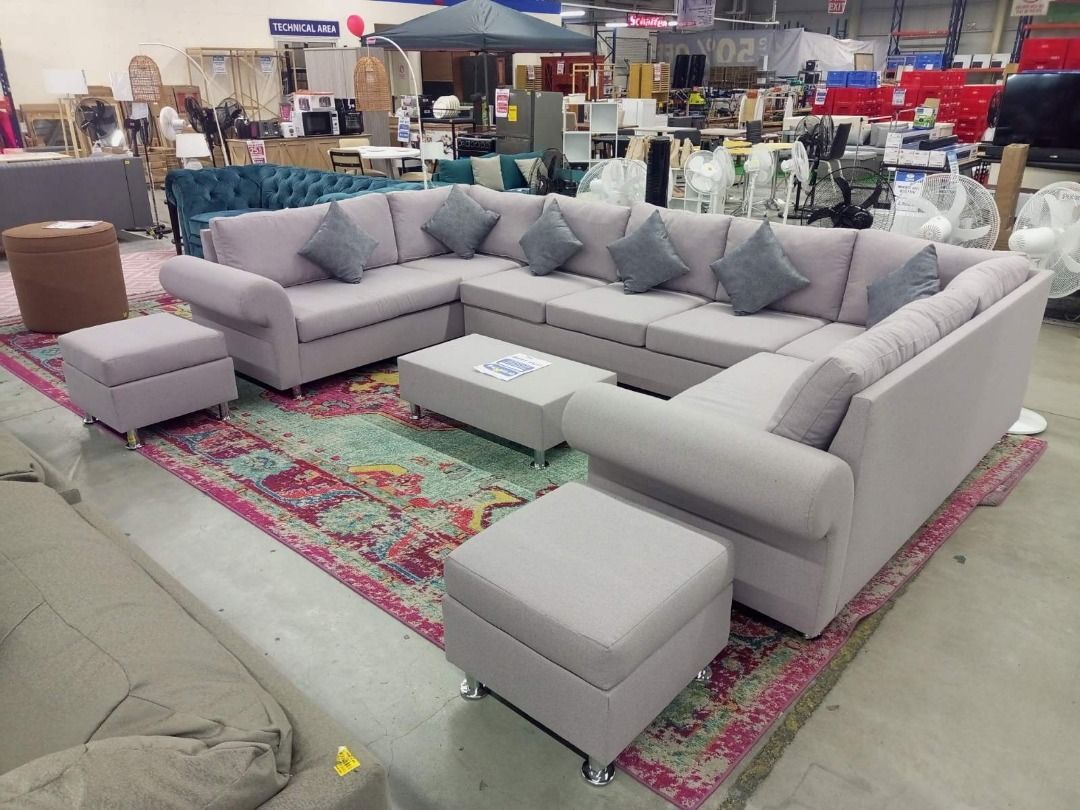 Detachable U Type Sofa Set of 4 In Beige Fabric W/6 Pillows & Steel