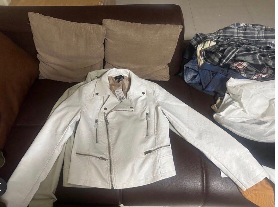 Forever 21 white leather jacket hot sale