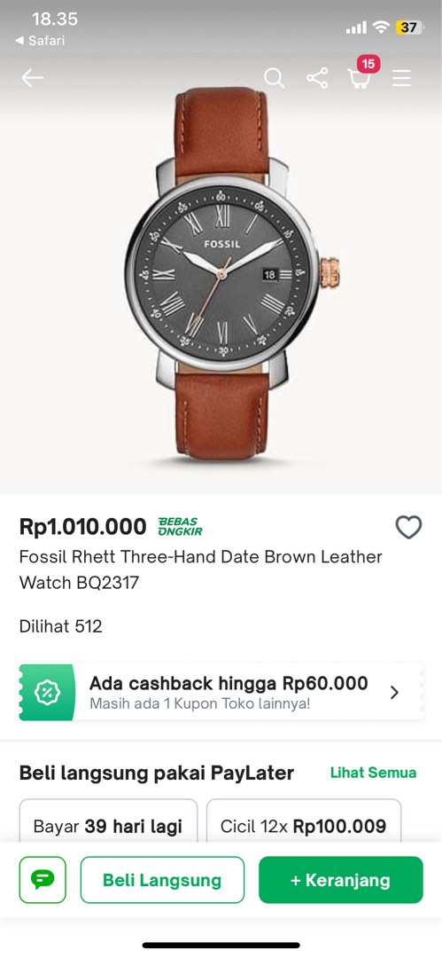 Fossil BQ2317 Hand Date Brown Leather Watch