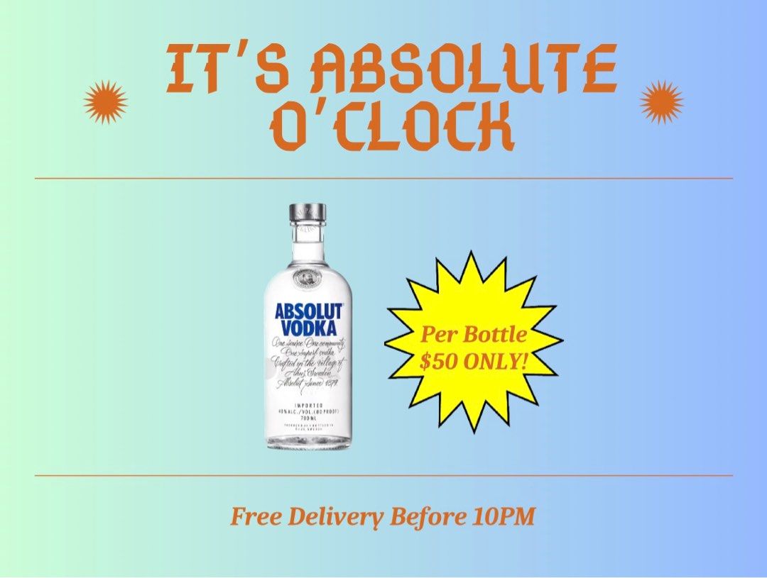 *Friday Night Special* Absolute Vodka 700ml with Free Delivery, Food ...