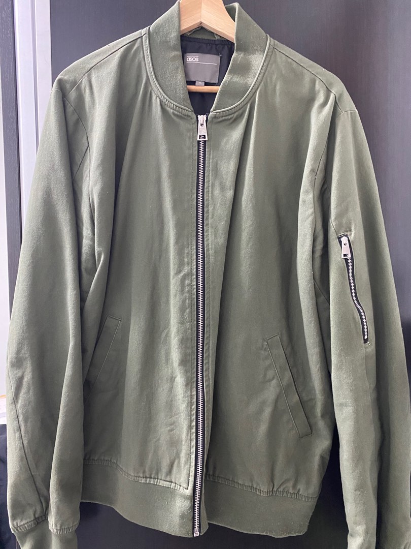 Green Self Design Spread Collar Bomber Jacket