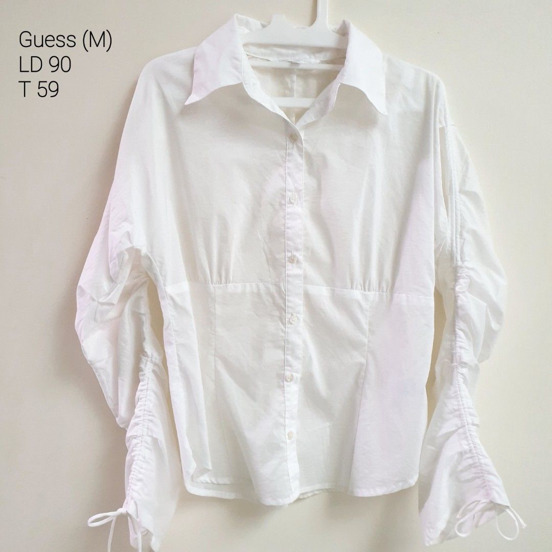 Guess Top Blouse Kemeja Polos Blus Wanita Putih Size M