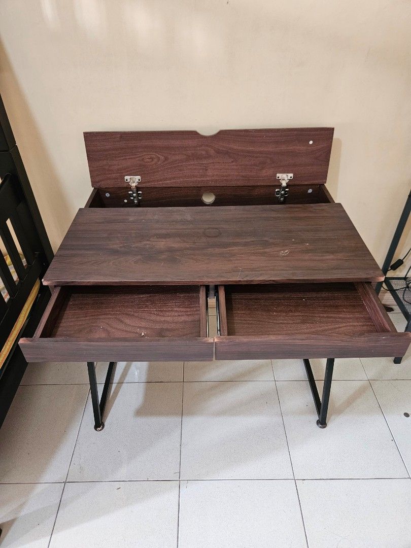 Heavy Duty Study / Work Desk (Category: Tables & Sets) located in Paranaque City. Submitted by maeemp (Listing ID 1232678407, Image 3). Description: Heavy Duty Study / Work Desk With Steel Legs, Drawers and Muji Inspired Aesthetic With minor scratches, see pics for photos Drawers fully functional Laminated surface but heavy duty material Pickup in Marcelo Green Village Parañaque.