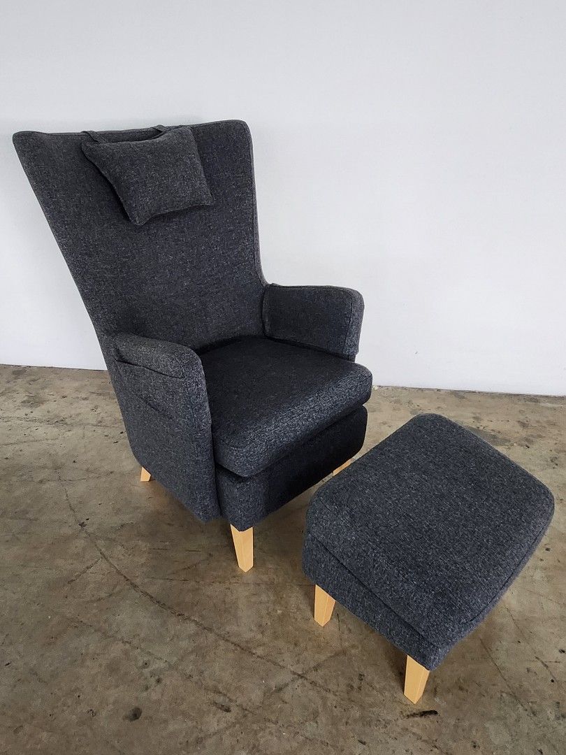 Ikea omtanksam Armchair with stool, Furniture & Home Living, Furniture
