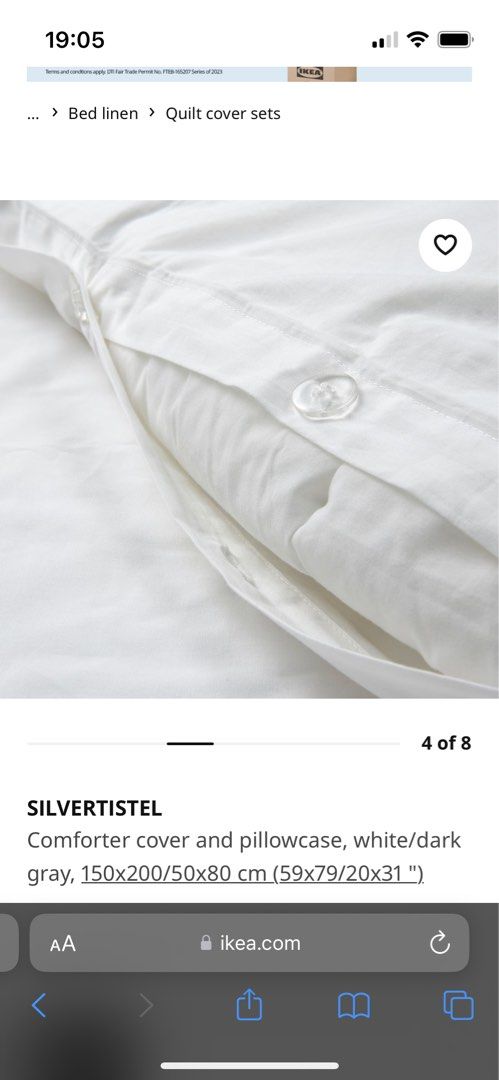 SILVERTISTEL Duvet cover and pillowcase(s), white/dark gray, Twin