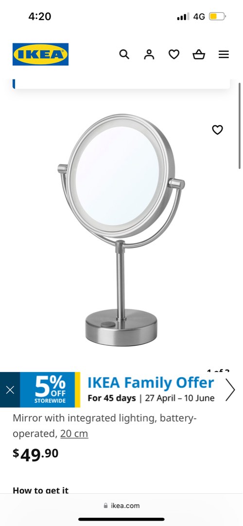 Ikea Table Top Mirror with Integrated Light, Furniture & Home Living