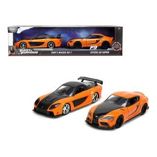 Jada 1/32 Scale Fast & Furious F9 Han's Mazda RX-7 & Toyota GR Supra Orange Die-cast Cars (32910)