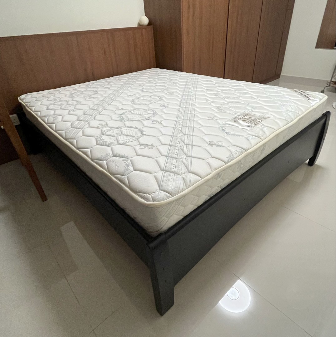 King koil, Queen size mattress (with black wooden bed frame), Furniture