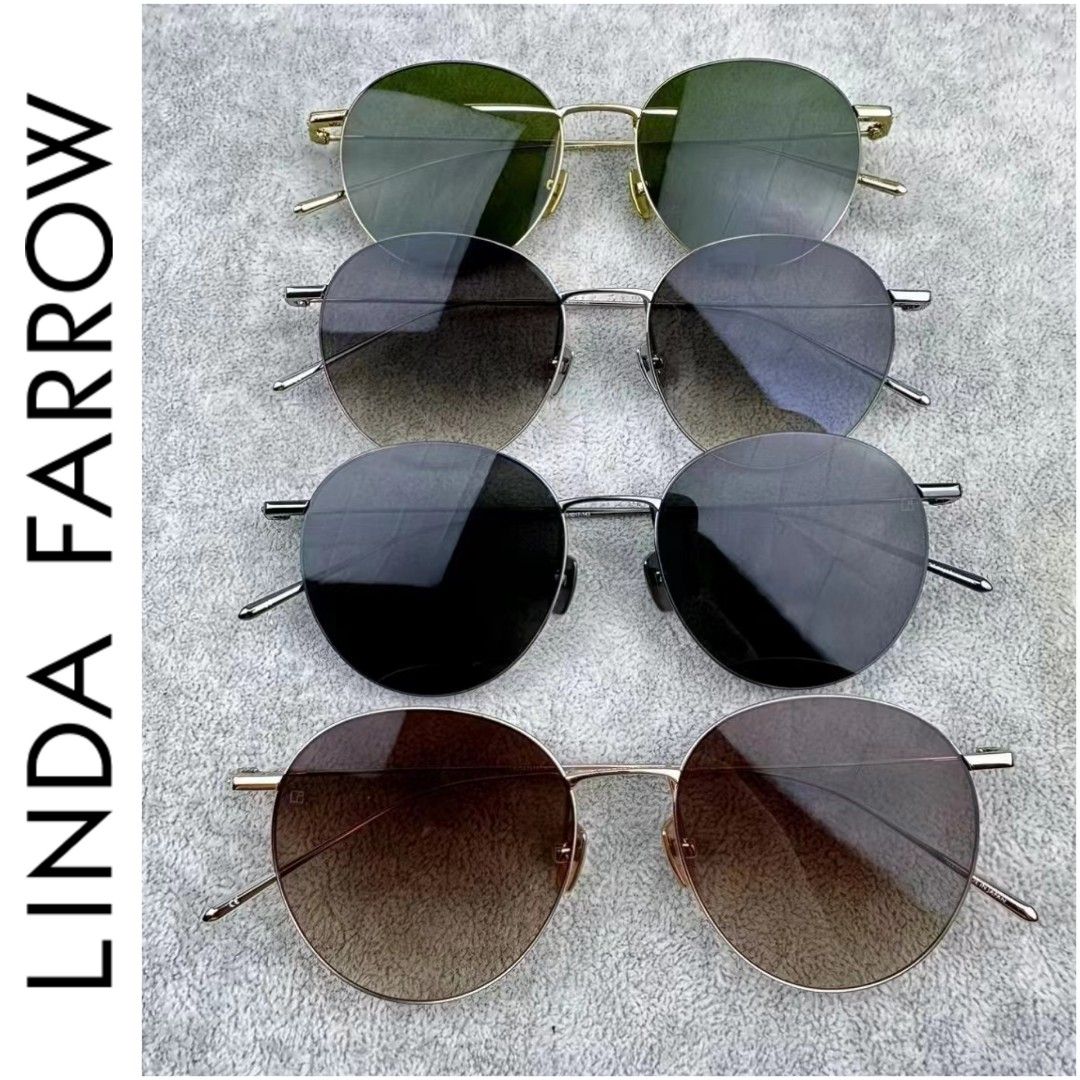 linda farrow thin titanium rimmed round sunglasses Women s