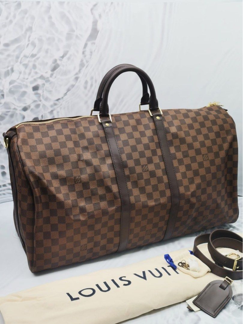 LOUIS VUITTON KEEPALL BANDOULIERE 55 DAMIER EBENE CANVAS BAG WITH