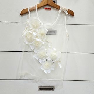 Louis Vuitton: White Flower Applique See Through Top