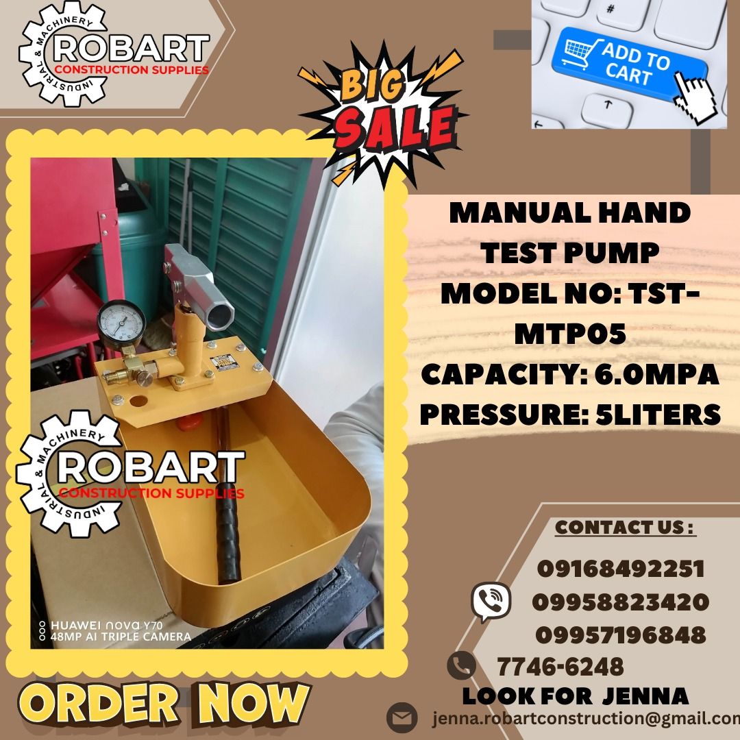 Manual hand test pump Model no TSTMTP05 Capacity 6.0mpa Pressure 5liters, Commercial
