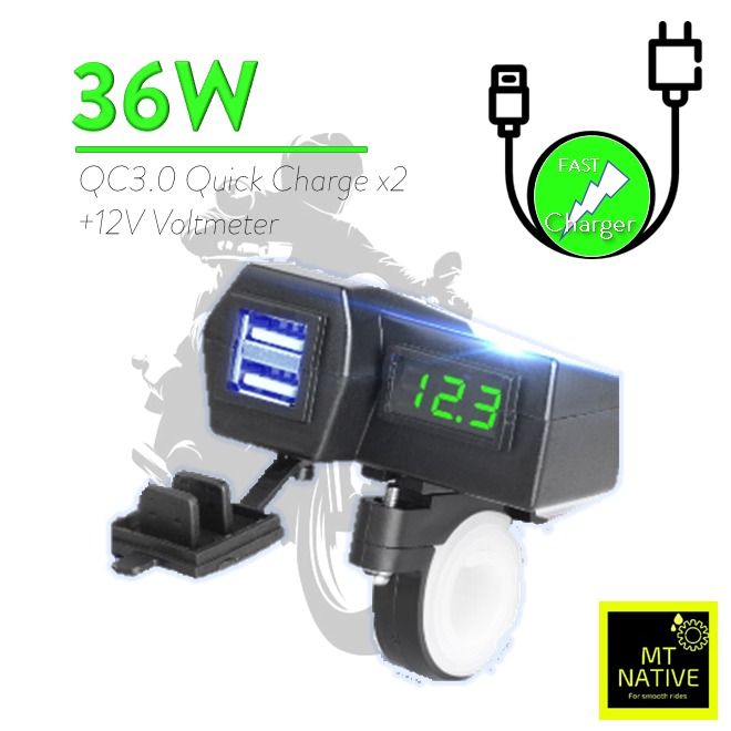 NEW-12V-24V QC3.0 Dual USB Port Waterproof Motorcycle Handlebar Charger  Adapter Power Supply Socket For Phone Navigation