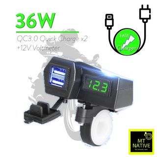 Motorcycle USB Charger Quick Charge 3.0 36W Power Supply with on/off adapter handlebar 12V 24V Voltmeter Waterproof Y15