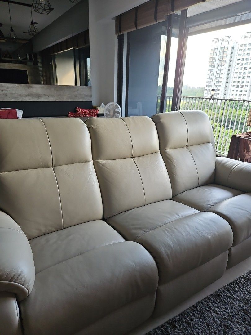 Moving House Sale Half Leather 3Seater Recliner Sofa, Furniture