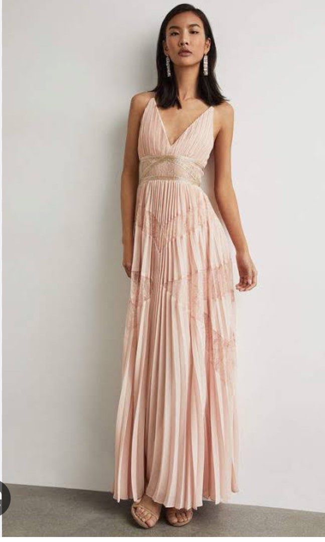 Bcbg pleated lace inset gown clearance