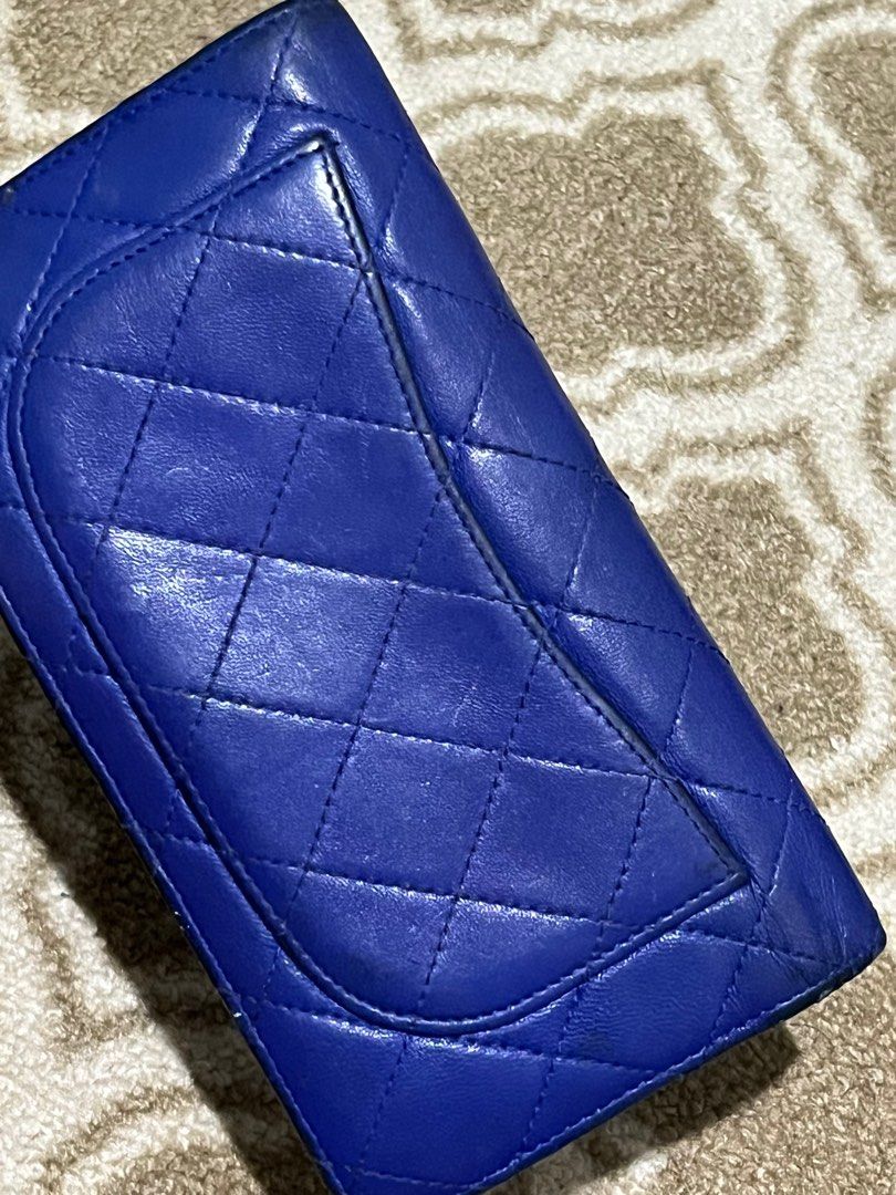 RARE Authentic Chanel Blue Quilted Leather Long Wallet on Carousell