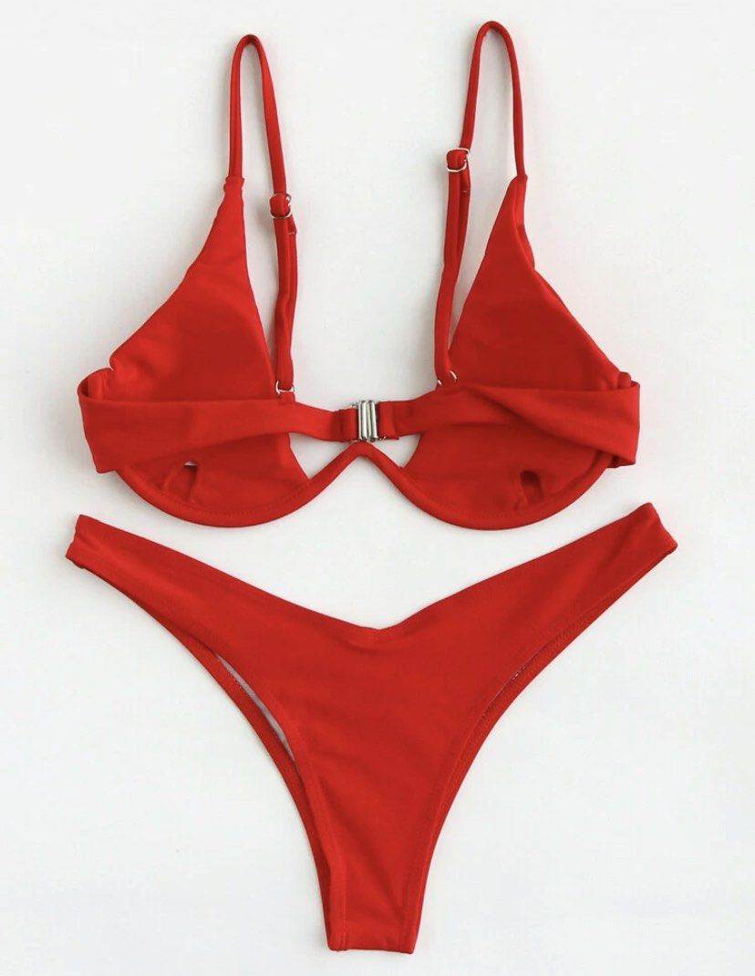 Red bikini High cut bottom underlined bra on Carousell