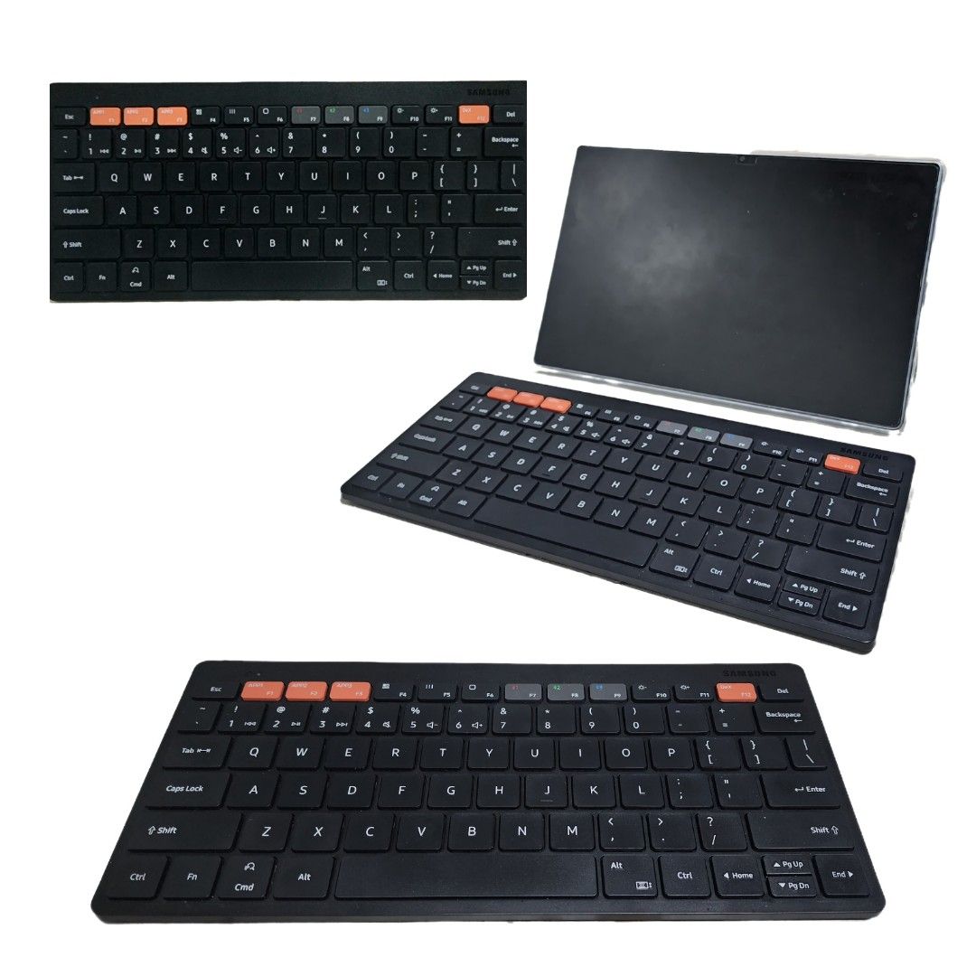 Samsung Smart Keyboard Trio 500 (Category: Computer Keyboard) located in Manila. Submitted by BeachBoy (Listing ID 1232678554, Image 1). Description: Purchased in April 2023, barely used. • Pair multiple devices & switch with a click • Wireless keyboard to-go for when you're on the go • Assign custom Hot Keys to your favorite apps Physical specification • Dimension (WxHxD)280.4 X 127.4 X 15.4 mm • Weight412.3 g Type • Bluetooth Keyboard General F