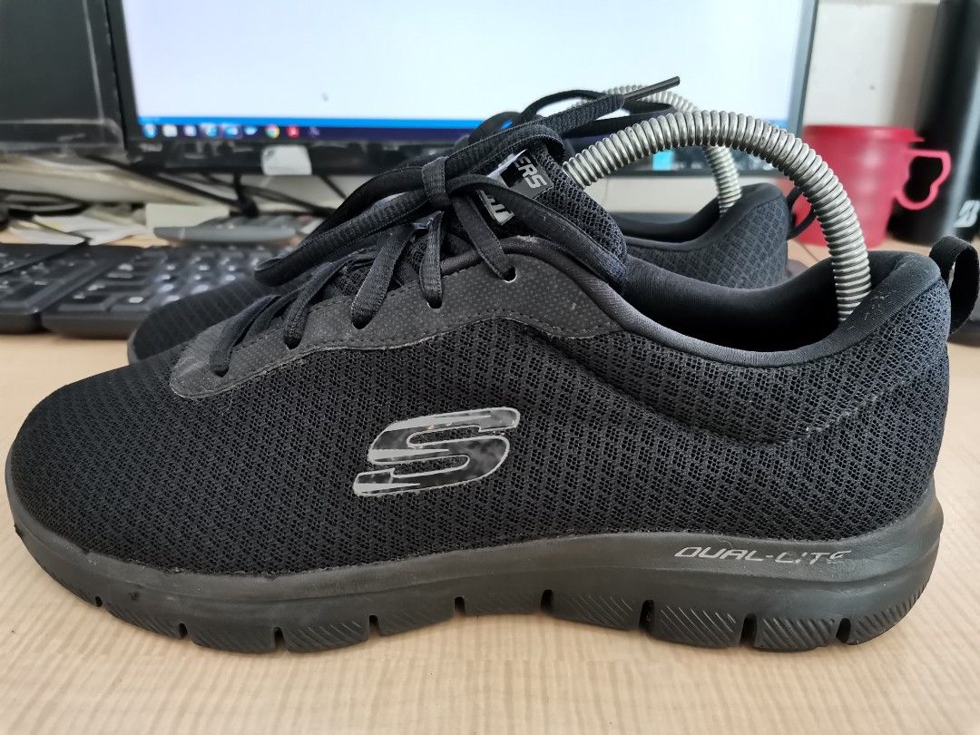 Skechers dual lite black hot sale womens
