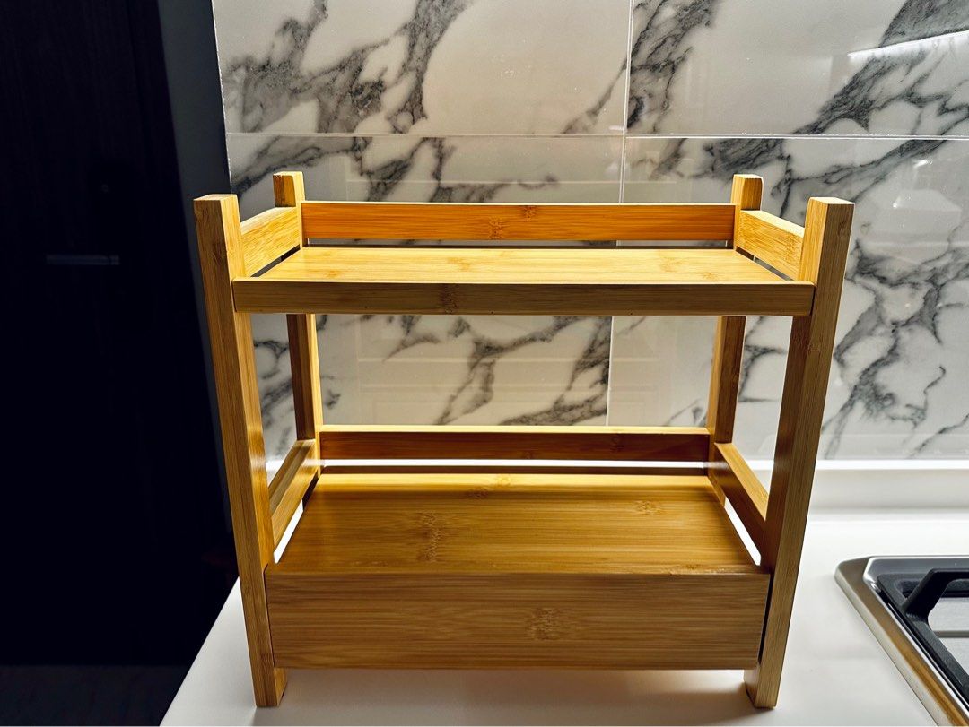 Sorbus 2Tier Bamboo Countertop Shelving Unit with Hidden Drawer