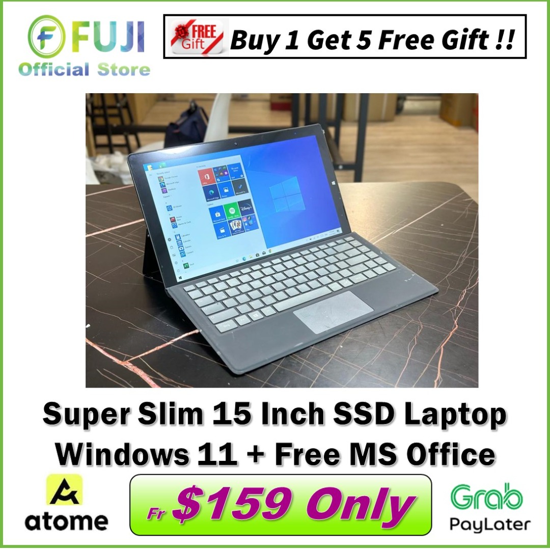 Super Slim 15 Inch SSD Laptop Windows 11 + Free MS Office SSD Drive