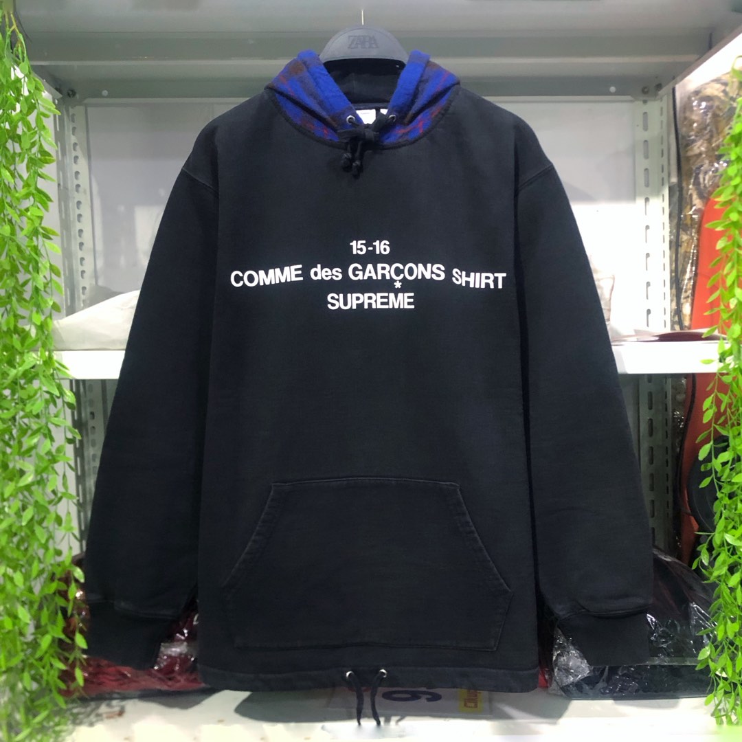 Supreme x Comme Des Garcons CDG 15 16 Plaid Hoodie F W 2015 100 AUTHENTIC Fesyen Pria Pakaian Baju Luaran di Carousell