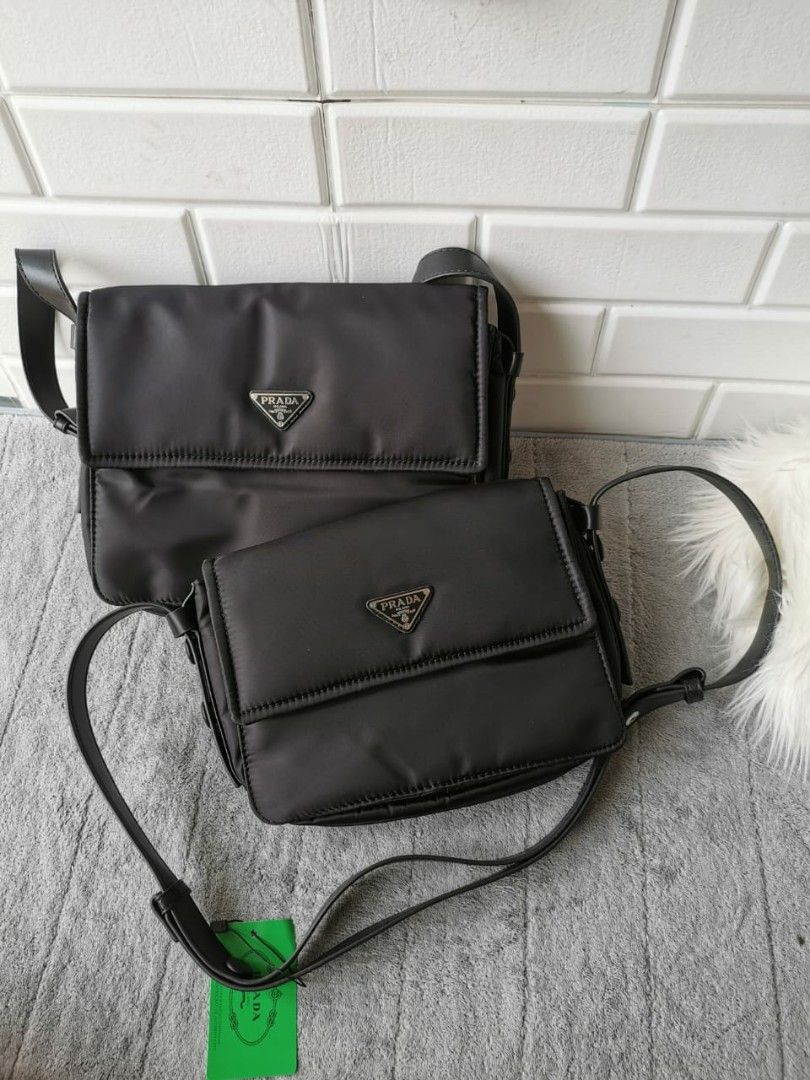 Prada Nylon Messenger Bag RE-NYLON LARGE PADDED SHOULDER BAG BLACK