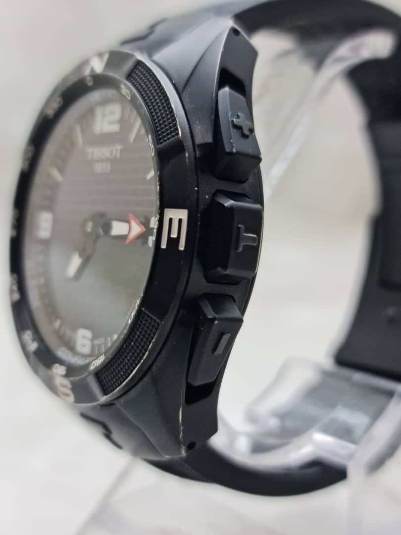 Tissot T091.420a T touch solar analog digital watch various sensor with black steel body and rubberstrap