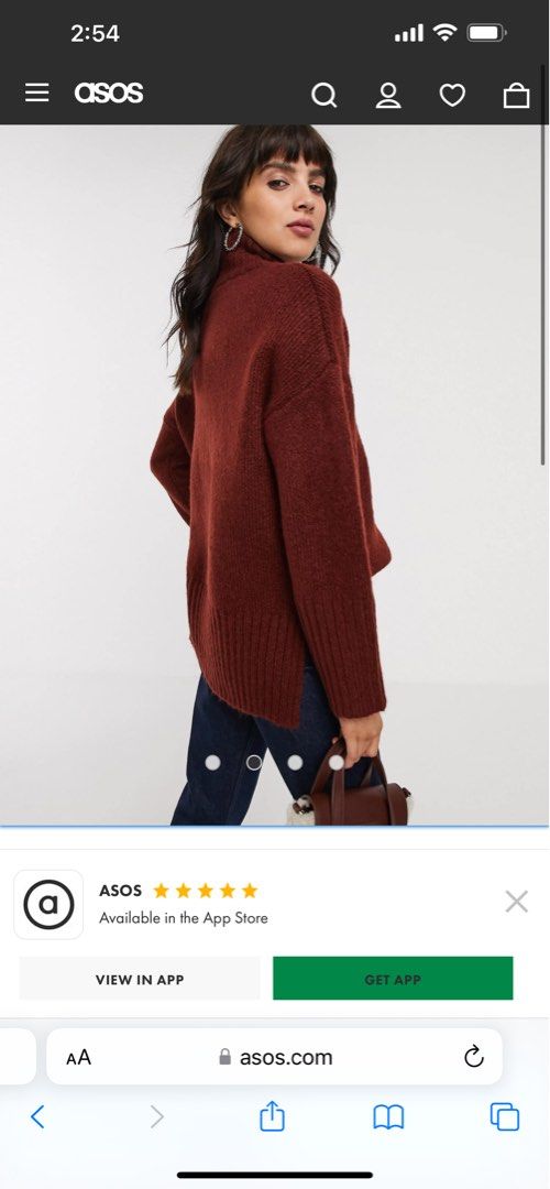 Topshop Longline Ribbed Turtleneck Sweater Jumper Knit Maroon Red