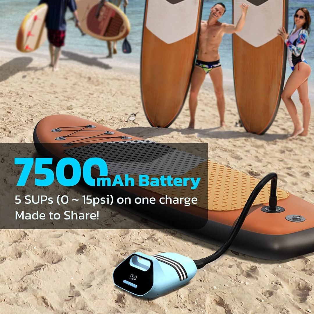 TOPUMP 7500mAh Rechargable SUP Air Pump TPS300, 20PSI Electric Paddle